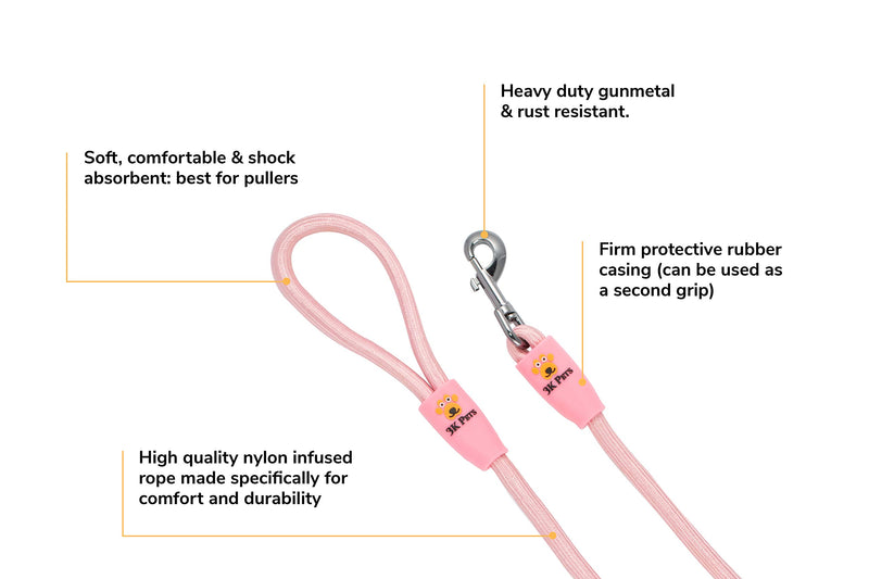 [Australia] - Heavy Duty Training Nylon Rope Dog Leash for Medium Large Dogs by 3KPets - 4 FT with Comfortable Grip PINK 