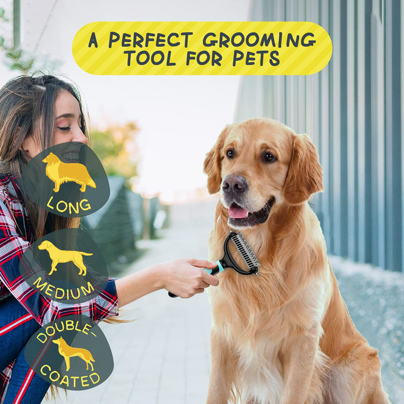 Bonve Pet dog brush, undercoat brush, de-matting curry comb for dogs and cats with medium to long hair - undercoat brush against matting and undercoat (blue) blue - PawsPlanet Australia