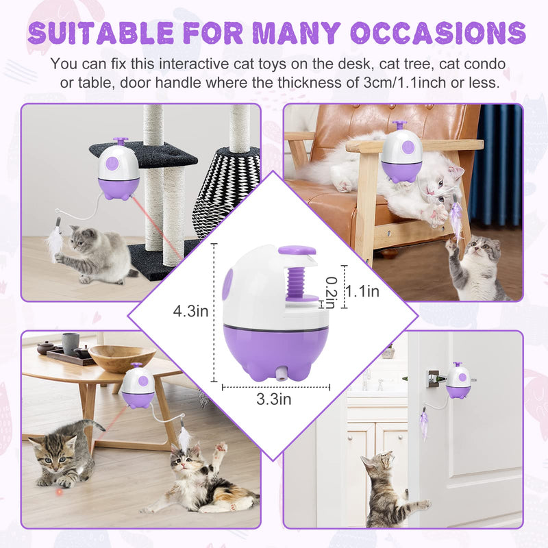 APPLYSU 2 in 1 Interactive Cat Toys for Indoor Cats, 360° Rotating Cat Feather Toy Kitten Toys, Shutdown Automatic Cat Laser Toy with Many Replacement Purple - PawsPlanet Australia