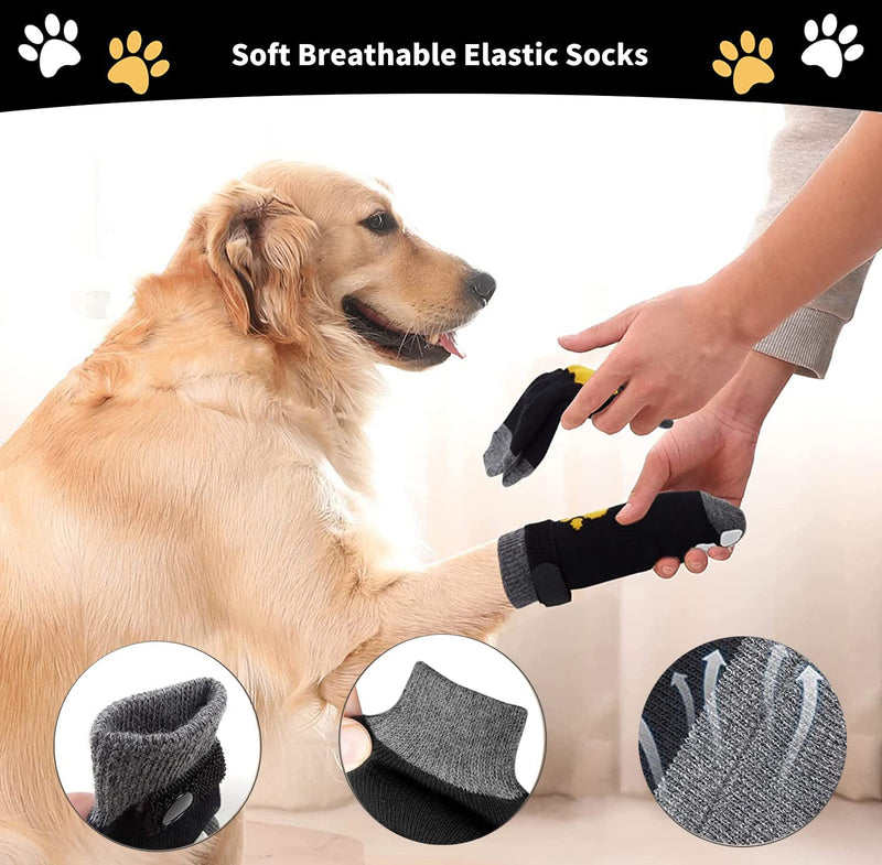 Dricar Dog Socks, 6 Pcs Anti-Slip Dog Socks Paws Stop Licking, Dog Cat Paw Protectors with Waterproof Rubber Bottom and Adjustable Straps, Traction Control for Pet Indoor Wear & Outdoor Walking (S) S - PawsPlanet Australia