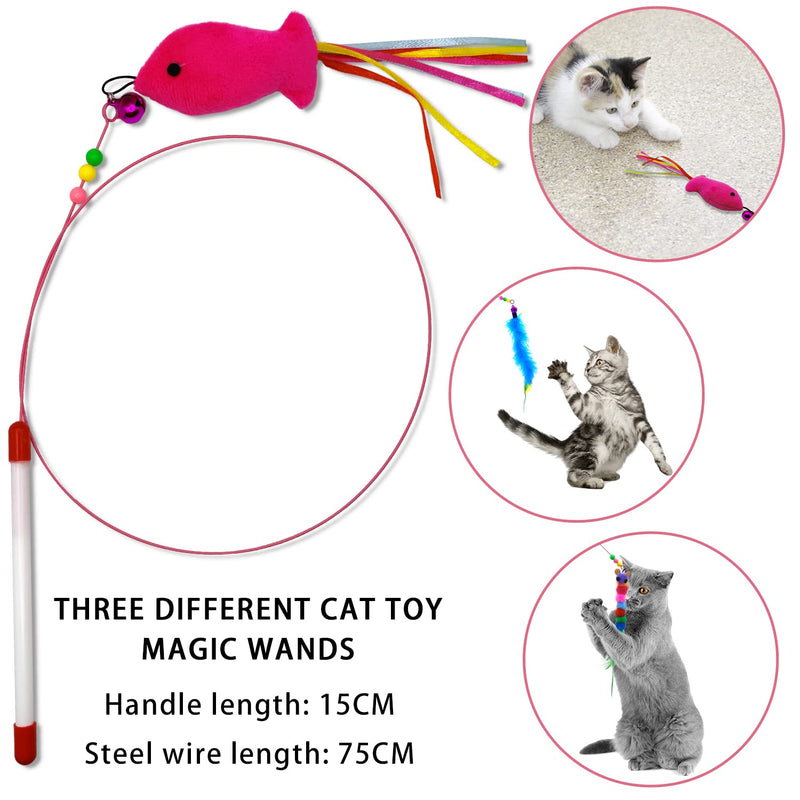 Autoau cat toy, interactive cat toy with feathers, bells, 3 cat fishing rods with feathers/bugs/fish, cat toy set for kittens and cats, 3 walls - PawsPlanet Australia