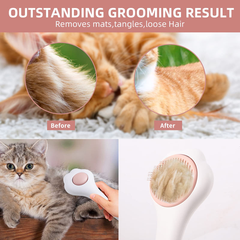 JASWELL Cat Brush for Shedding and Grooming, Self-Cleaning Slicker Brush for Cats Dogs Massage Removes Loose Underfur, Mats and Tangled Hair Grooming Comb Pink - PawsPlanet Australia