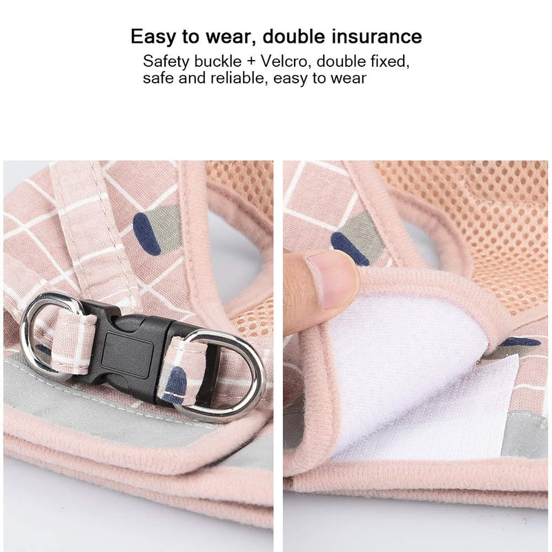 [Australia] - Anyifan Cat and Puppy Harness and Leash Set, Plaid Mesh Adjustable Outdoor Small Dog Harnesses Escape Proof Safety, Breathable Comfort Reflective Dog Vest, Fit Puppy Cat Medium Pink 
