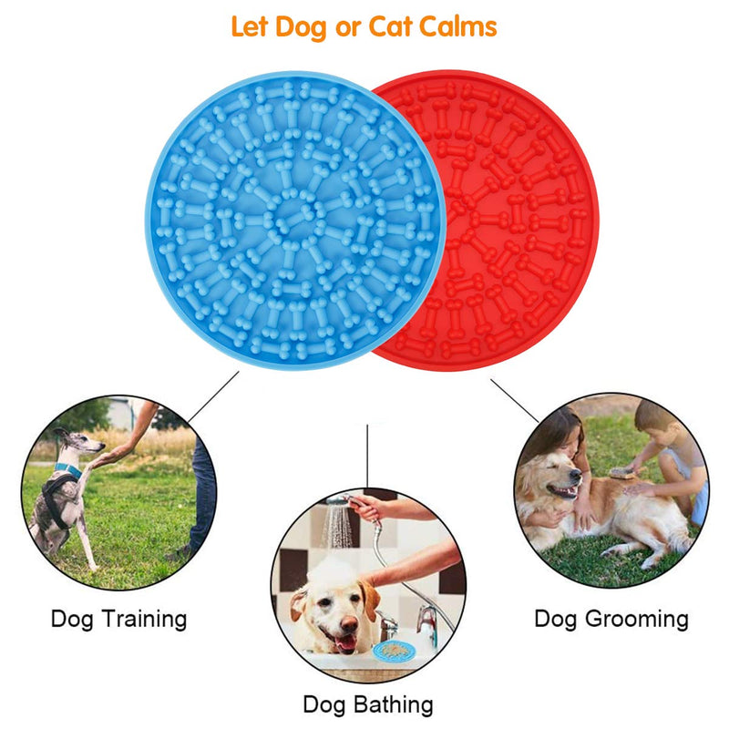 [Australia] - IGC Dog Lick Pad - Dog Shower Accessories for Distracting, Peanut Butter Lick Mat with Super Suction, Dog Slow Feeder Lick Mat for Dog Grooming, Bathing, and Pet Training (2Pcs) red+blu 