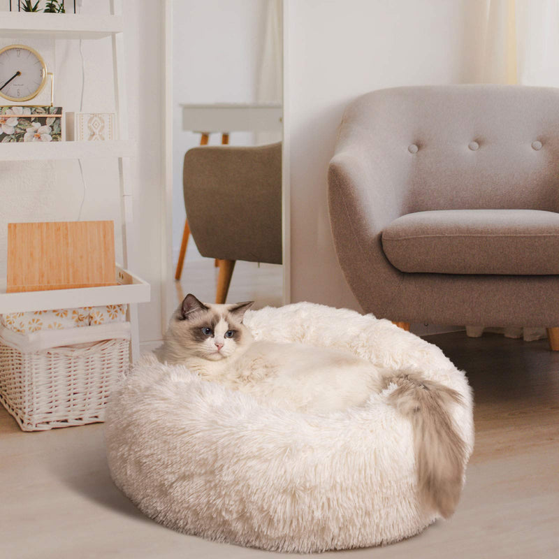 NIBESSER Calming Dog Bed, Donut Dog Bed, Plush Round Donut Cuddler Dog Bed Washable Dog and Cat Cushion Bed, Anti Anxiety Dog Bed, Comfortable Soft Pet Bed Sofa for Small Media Big Dog cat M（23.6"x23.6"） Beige - PawsPlanet Australia