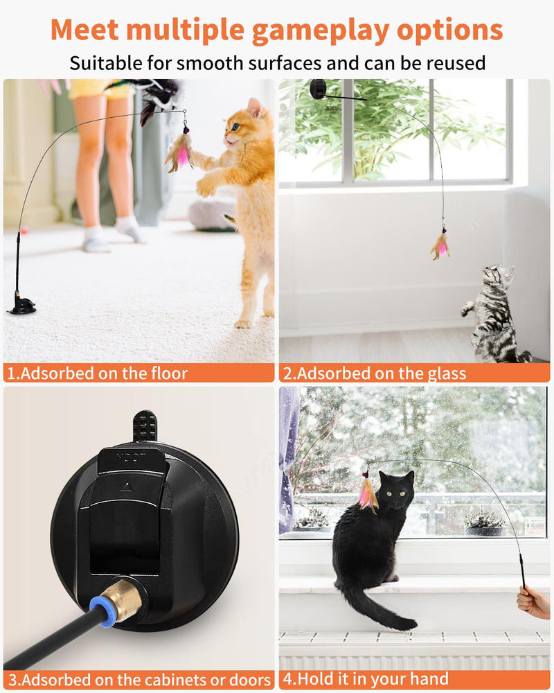 LEAZZLE cat toy, 16 pieces cat toy with feathers, cat toy with 2 retractable interactive cat fishing rods and 14 pieces feather/bug/mouse replacement with bells - PawsPlanet Australia