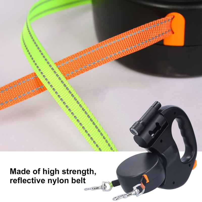 Nimoa Dog Leash, Automatic Dog Leash Retractable Double Dog Leash Dog Lead Pet Leash 1 Tow Rope 2 Retractable Double Dog Leash with Flashlight and Bag Dispenser - PawsPlanet Australia