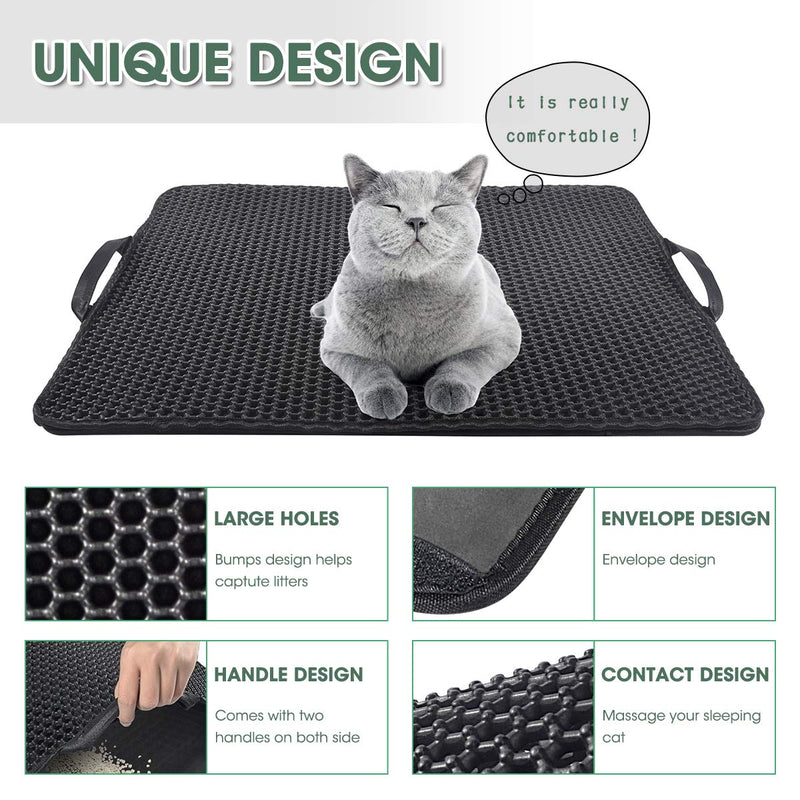 Mardili Cat Litter Mat Cat Litter Trapping Mat, Honeycomb Double Layer Design, Urine and Water Proof Material, Scatter Control, Special Side Handles Design Easier to Clean,Washable, 24''X18'' Small - PawsPlanet Australia