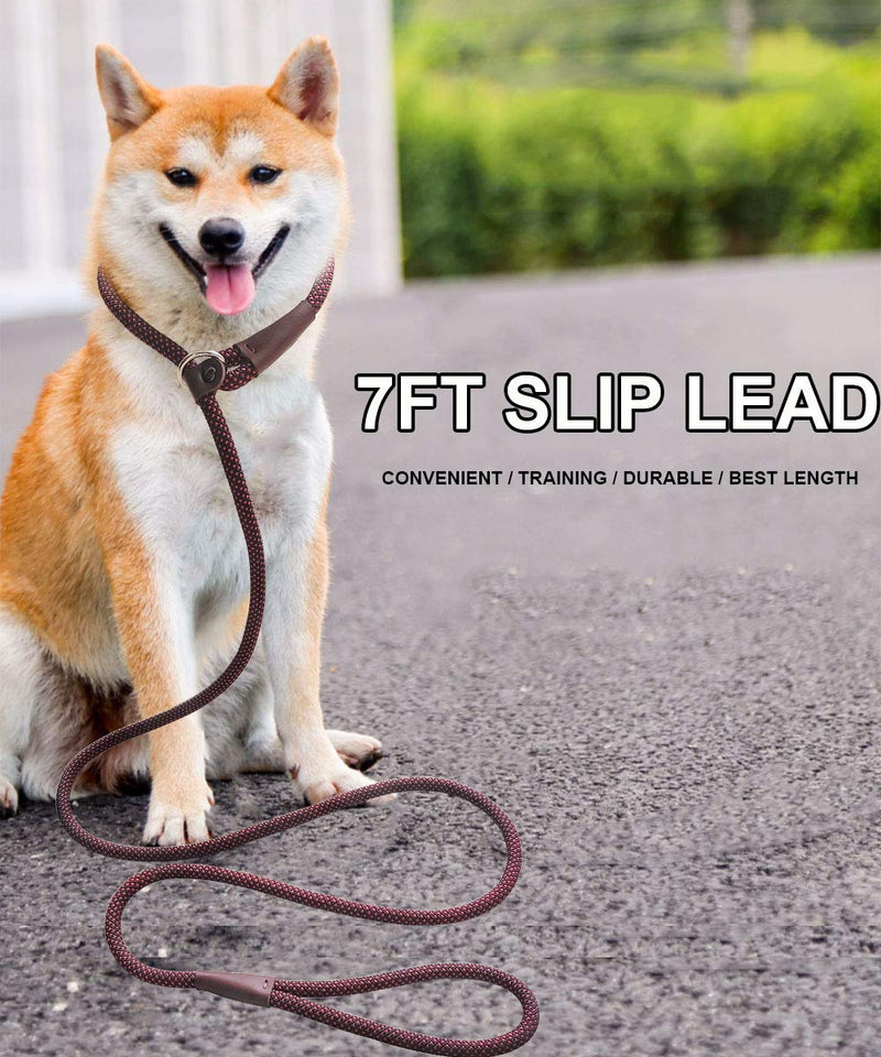 BTINESFUL 7FT Slip Lead Dog Leash, Strong Nylon Rope Leash, 1/4 & 1/2 inch Diam Dog Training Lead for Small Medium Large Dogs 1/2" * 7 FT Black Red Dot - PawsPlanet Australia