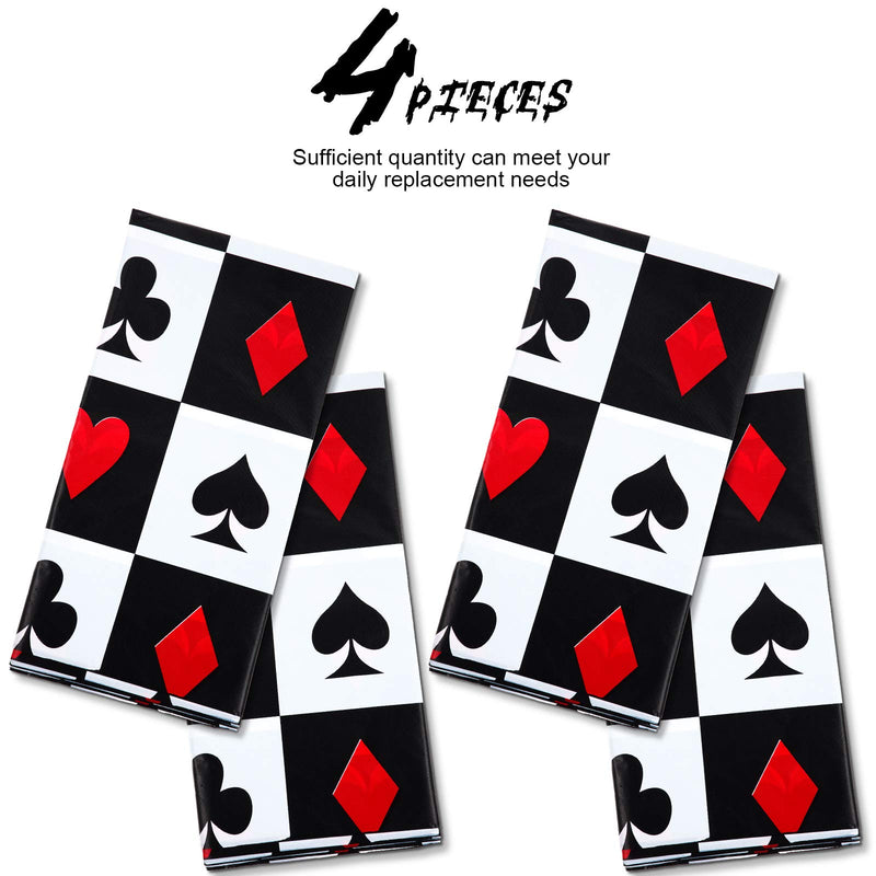 4 Pieces Plastic Casino Party Table Cover Poker Party Tablecloths for Las Vegas Theme Casino Party Decorations, 108 x 54 Inches - PawsPlanet Australia