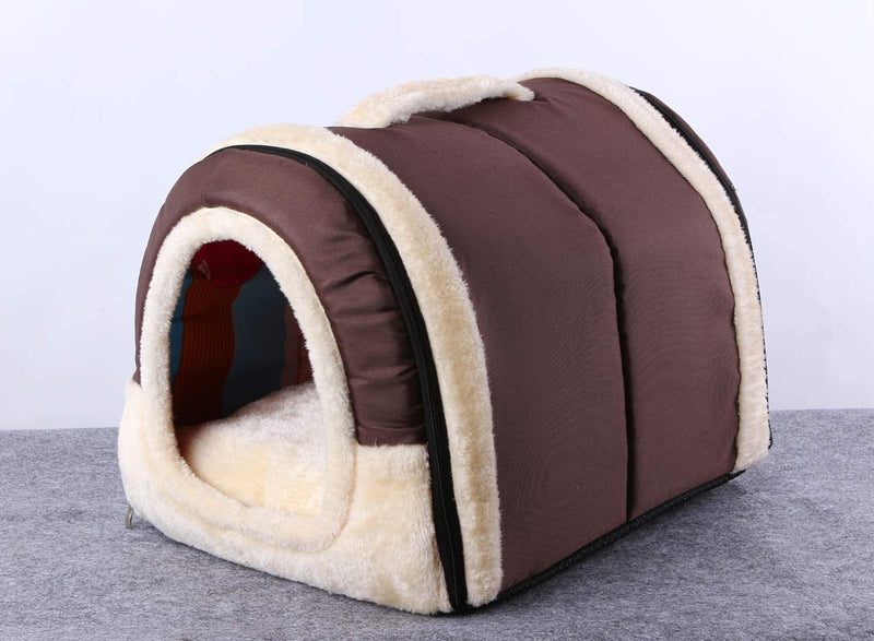 HARESLE Portable Small Pet House Soft Bed Cat House Washable with Removable Cushion 2 Sizes (L, Brown) L - PawsPlanet Australia