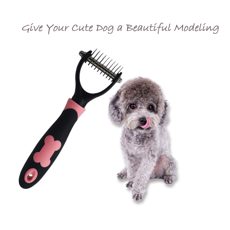 CHSG Pet Grooming Dematting Comb, Stainless Steel Rakes, Rake to Remove Loose Knots, Mats, Tangles Hairs Fits for Pets, Dogs, Cats, Horses and Rabbits, Pet Supplies Tool for Dogs Cats - Pink - PawsPlanet Australia