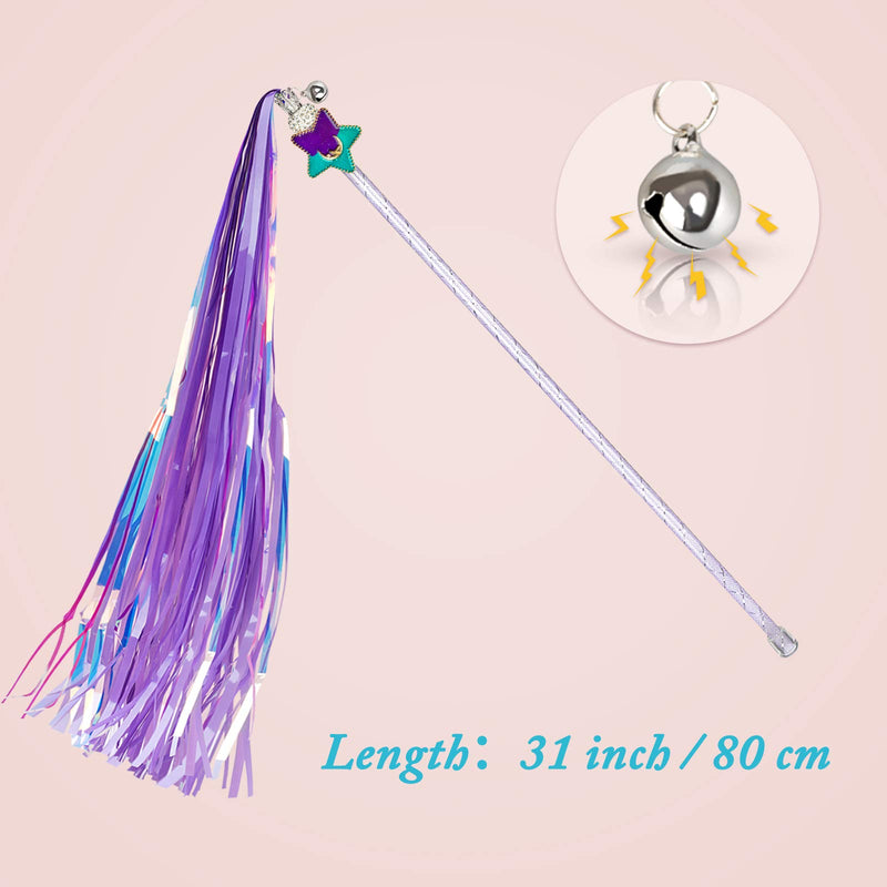 [Australia] - ZooZoo Cat Teaser Toy Handcrafted Fairy Princess Shiny Tassel Wands 3-Color Pack, Glitter Magic Star Crystal Beaded Crown Large Jingle Bell Interactive Fun Play Pet Stimulate Active Exercise Entertain 