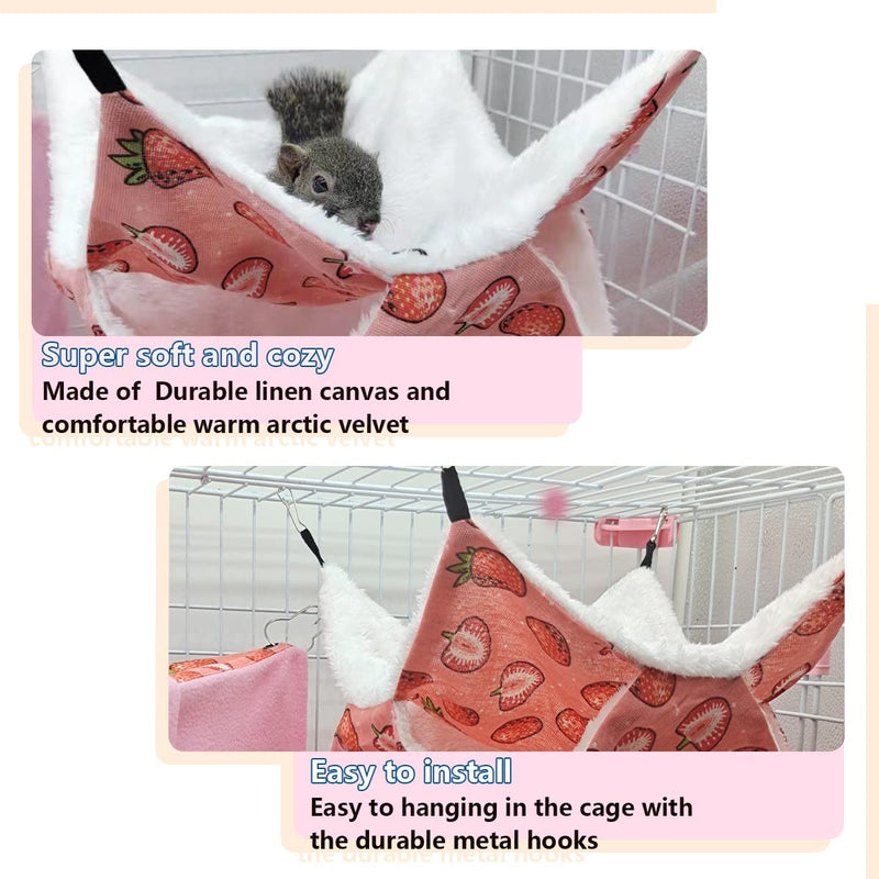 LEFTSTARER Pet Small Animal Hanging Hammock Ferret Bunkbed Hammock Cage Toy for Hamster Rat Sugar Glider Parrot Guinea Pig Hideout Play Sleep Strawberry - PawsPlanet Australia