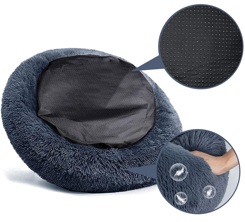 Canitu Dog Bed Cat Bed Donut, Pet Bed Cushion Faux Fur Cuddler Round Comfortable for Small Medium Large Dogs Ultra Soft Calming Bed Self Warming Indoor Sleeping Bed (20''x 20'') 20''Dia x 20''Dia x 8''H Dark Grey - PawsPlanet Australia