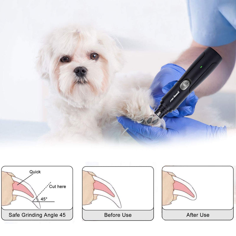 Zerhunt Dog Nail Grinder Clipper, Electric Pet Nail Grinder Trimmer Grooming for Small Medium Pets, Portable Rechargeable Pet Nail Grinder Clipper Black - PawsPlanet Australia