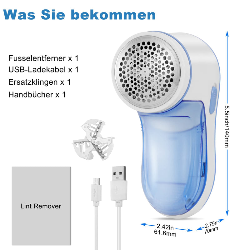 LEBEXY Lint Razor, Portable Electric Lint Remover with USB Rechargeable and 1 Replacement Blades for Various Fabrics (Blue) Blue - PawsPlanet Australia