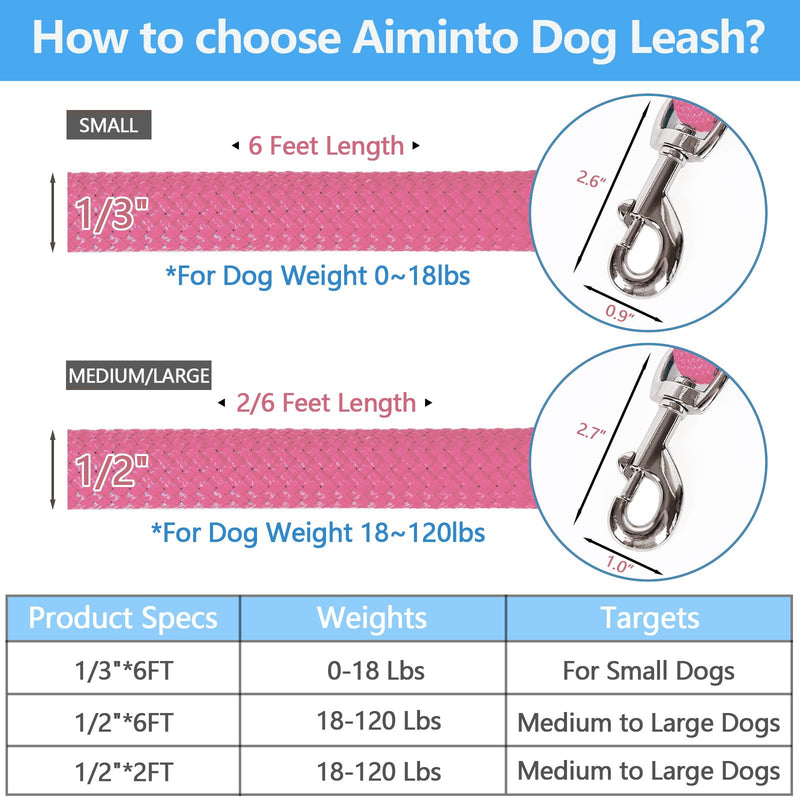 Dog Leash, Braided Rope Traction – Walking Training Lead for Small/Medium Dogs ((1/3") - 6FT, Pink) (1/3") - 6FT - PawsPlanet Australia