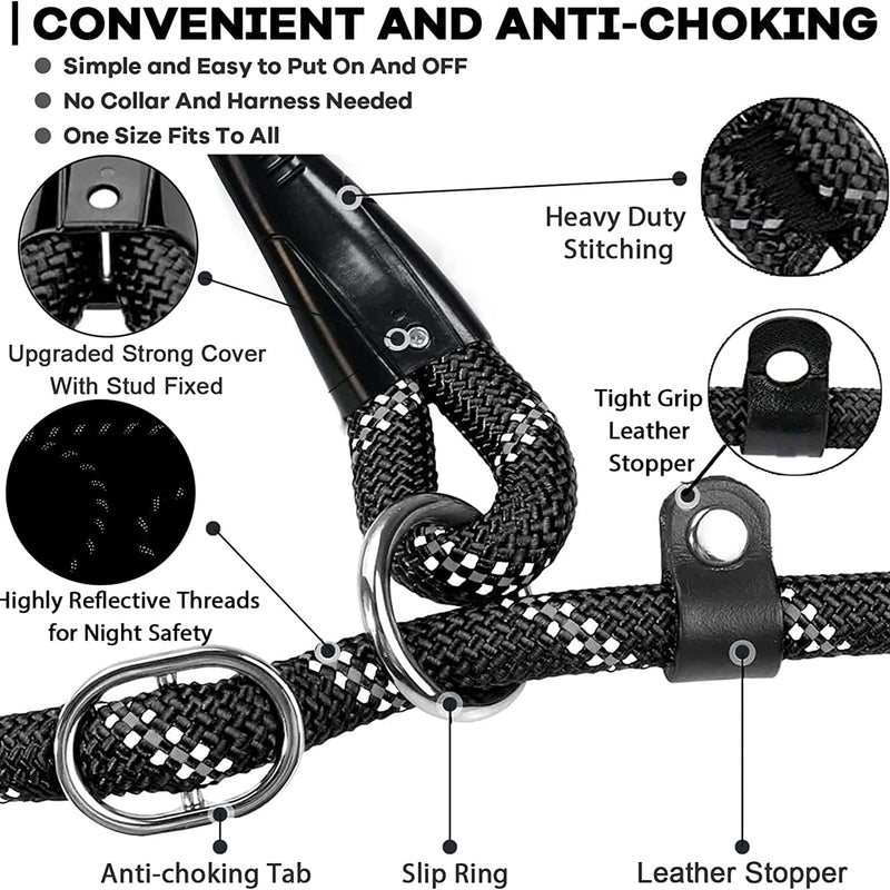 Slip Lead for Dogs - Anti-Choking Dog Slip Leads for Large Dogs and Medium Dogs - Reflective Rope Dog Training Lead (5FT, black) 5FT-1.5M - PawsPlanet Australia