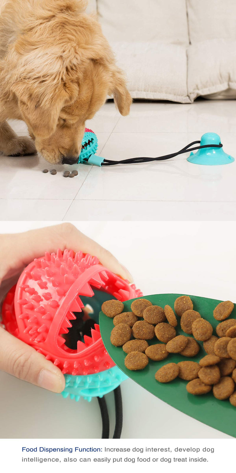 [Australia] - QPQEQTQ Squeak Dog Chew Suction Cup Tug of War Toy Ball for Aggressive Chewers, Interactive Puppy Training Treats Teething Chew Rope Puzzle Toothbrush Molar Bite Toys with Food Dispensing Features Fit<50lb Blue 