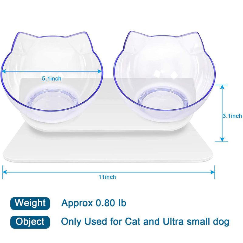 DMSELL (3 Pcs) Cat Bowls/Dog Bowls With Food Scoop and Silicone Pet Feeding Mat, 15°Tilted Double Cat Bowls with Raised Stand, Protect Pets Cervical Vertebra, Transparent Cat Food and Water Bowl Clear+Clear(3 PCS) - PawsPlanet Australia