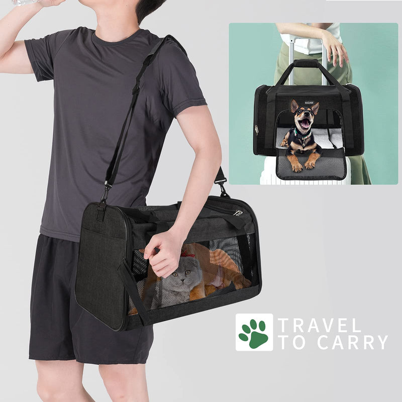 BAGLHER 丨Pet Travel Carriers, Suitable for Small and Medium-Sized Cats and Dogs Pet Soft Carrier; Thickened Bottom, Ventilated Design, Four-Way Entrance; Suitable for Travel, Hiking, and Outdoor Use. M(17*11*11 inch) Black - PawsPlanet Australia