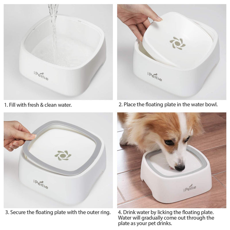 [Australia] - iPettie Splash-Free Pet Water Bowl 50oz, Dog Bowl No-Spill & No-Slip, Travel & Vehicle Carried, Slow Feeder Dispenser for Dogs and Cats Pack of 1 