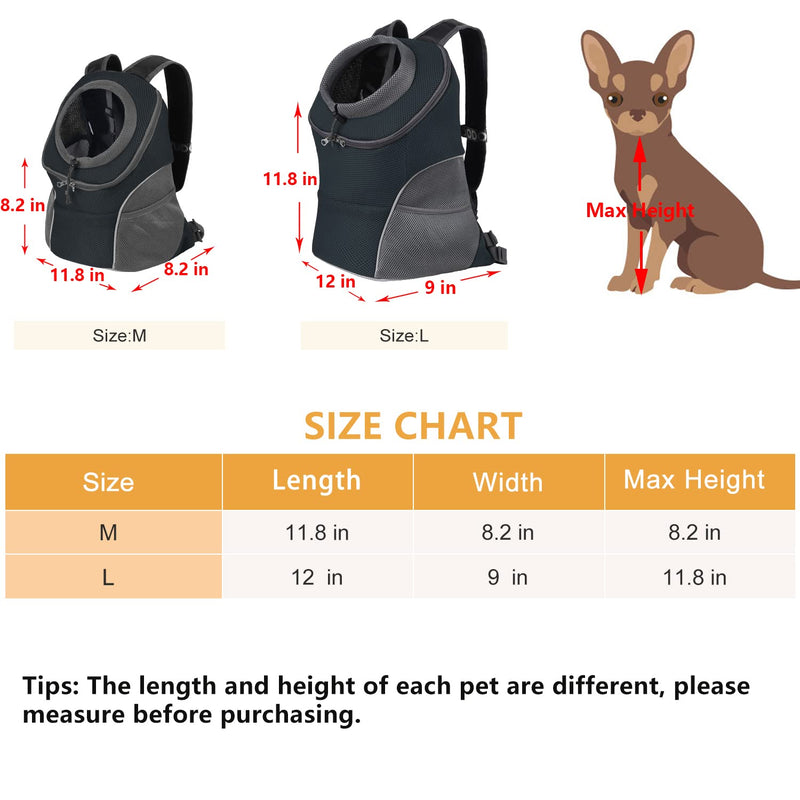 YUDODO Dog Carrier Backpack Pet Dog Carrier Front Pack Breathable Head Out Reflective Safe Doggie Carrier Backpack for Small Medium Dogs Cats Rabbits Medium (Pack of 1) A-Black - PawsPlanet Australia