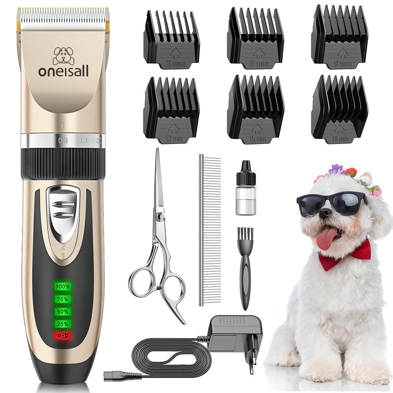 oneisall Dog Clipper 2000mah Quiet Dog Clipper Electric Dog Trimmer Cordless Hair Clipper Dog (Gold) Gold - PawsPlanet Australia