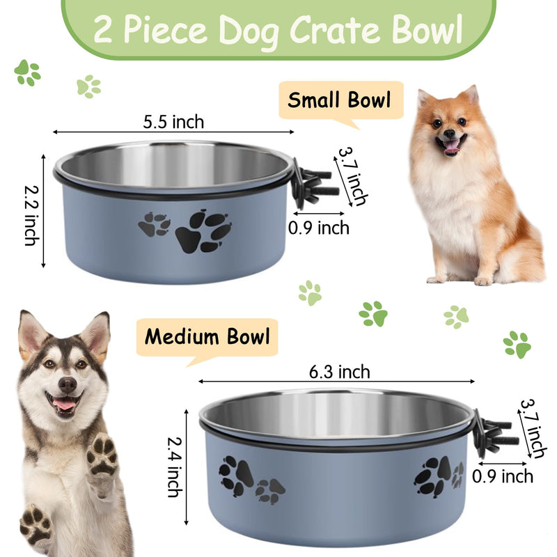 kathson 2 Pcs Dog Kennel Water Bowl, Stainless Steel Crate Water Bowl No Spill, Hanging Metal Pet Food Water Bowl Feeder for Cats Small Medium Dogs (Gray) - PawsPlanet Australia