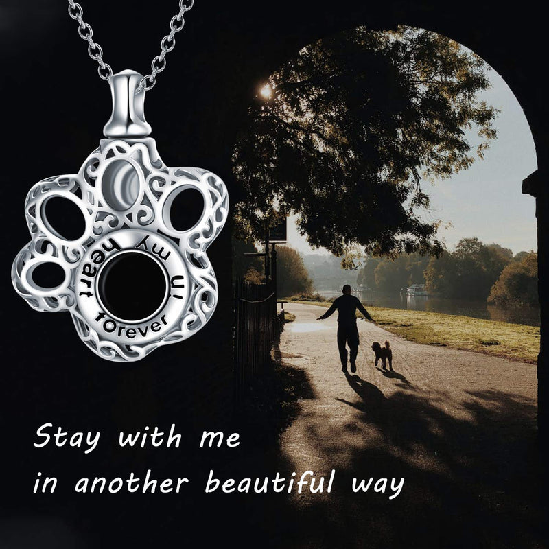 WINNICACA S925 Sterling Silver Paw/Compass Sunlfower Urn Necklace for Pet Cat Dog Ashes Cremation Keepsake Memorial Necklace Urns for Human Ashes Paw print urn necklace - PawsPlanet Australia
