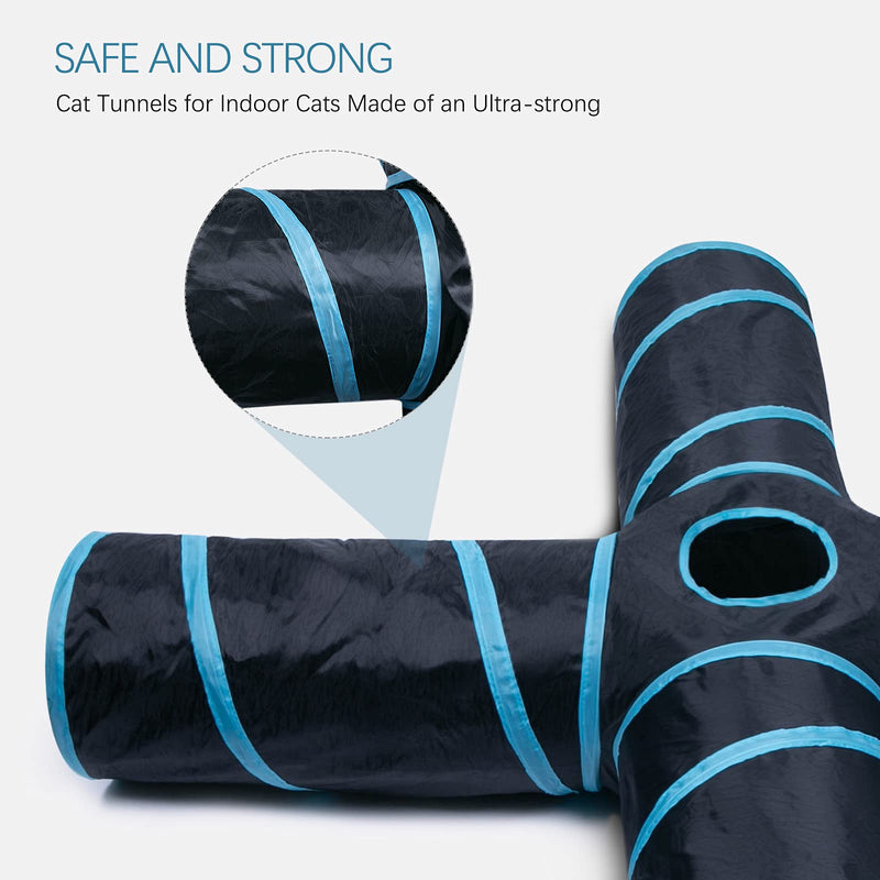 EGETOTA Cat Tunnel for Indoor Cats Large, 4 Way Collapsible Tubes with Play Ball, Kitty, Kitten, Rabbit Toys Sport Pet Tunnels, Pop Up Design (Blue & Black) Blue & Black (XL-20.86'') - PawsPlanet Australia