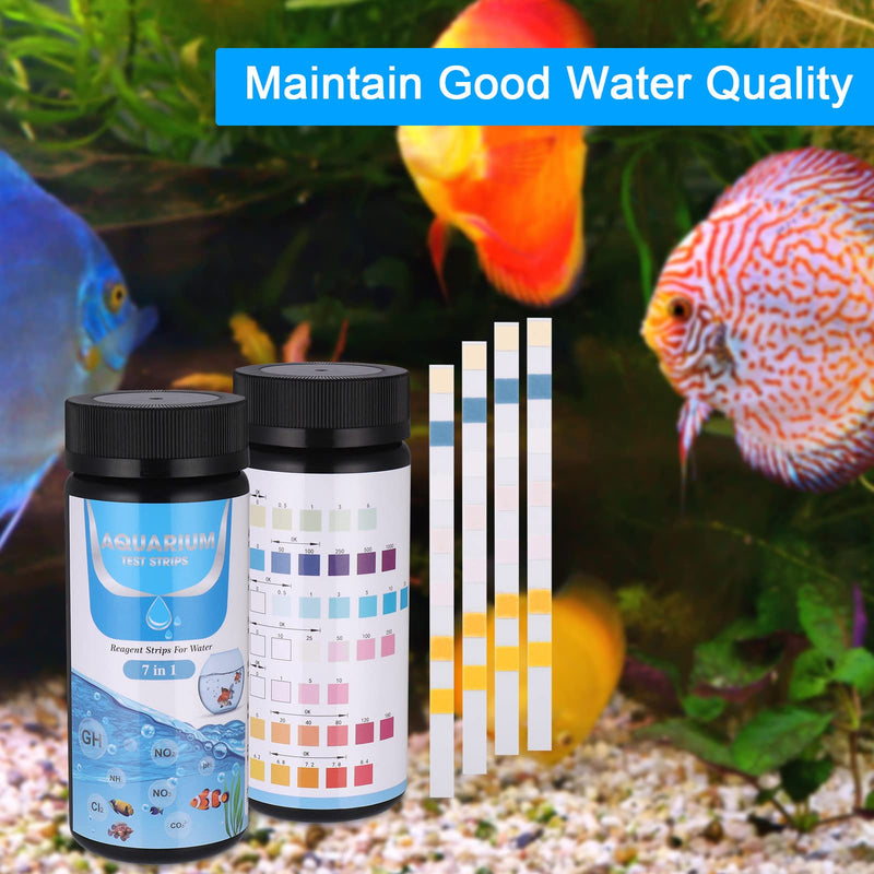 150 Pcs Aquarium Test Strips, 7-in-1 Fish Tank Test Kit for Free Chlorine, Ammonia Nitrogen, Nitrate, Nitrite,Carboonate Root, pH Testing, Professional Water Test Strips for Aquarium Pond Freshwater - PawsPlanet Australia