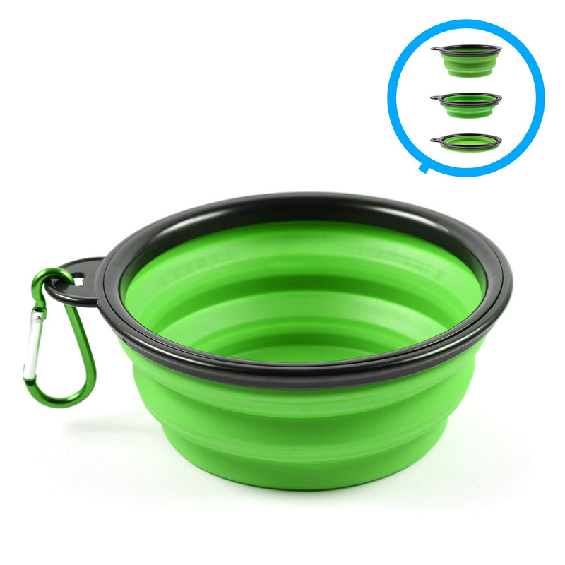 PhoneNatic Collapsible Silicone Dog Bowl in Green, Travel Bowl for Dogs and Cats with Carabiner, S, Green, 350 ml - PawsPlanet Australia