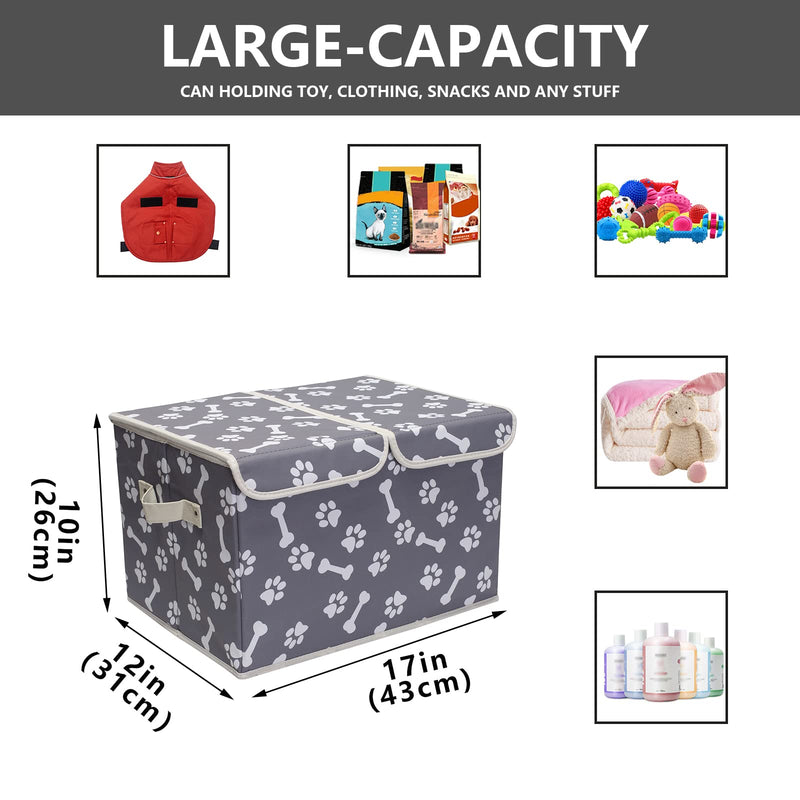 Morezi Large Dog Toy Storage Box with Lid Basket Organizer - Perfect Collapsible Bin for Living Room, Playroom, Closet, Home Organization Bone Paw - PawsPlanet Australia