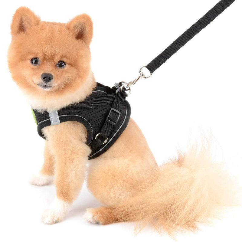 SMALLLEE_LUCKY_STORE Soft Mesh Step-in Small Dog/Cat Harness and Lead Set for Walking Reflective Puppy Vest Harness Outdoor Training,Black,Size M M(chest 40cm,for 3-5kg) black-style1 - PawsPlanet Australia