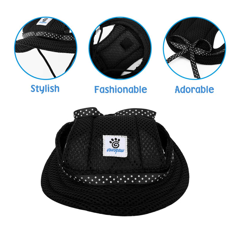 VavoPaw Round Brim Princess Pet Cap,Dog Visor Hat Breathable Sun Protection Cat Outdoor Cap with Ear Holes and Adjustable Chin Strap Small Black - PawsPlanet Australia