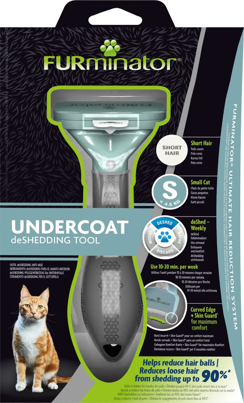 FURminator deShedding tool cat size S short hair - cat brush for small cats to remove the undercoat - improved design, gray version 2.0 - PawsPlanet Australia
