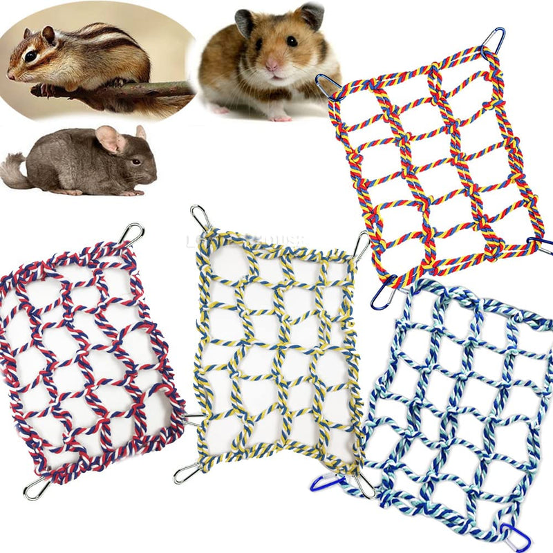 Yanmucy Small Animal Hammock Rat Toy Parrot Bird Toy Woven Climbing Net with 4 Hooks Rat Cage Accessories Rope Ladder Red - PawsPlanet Australia