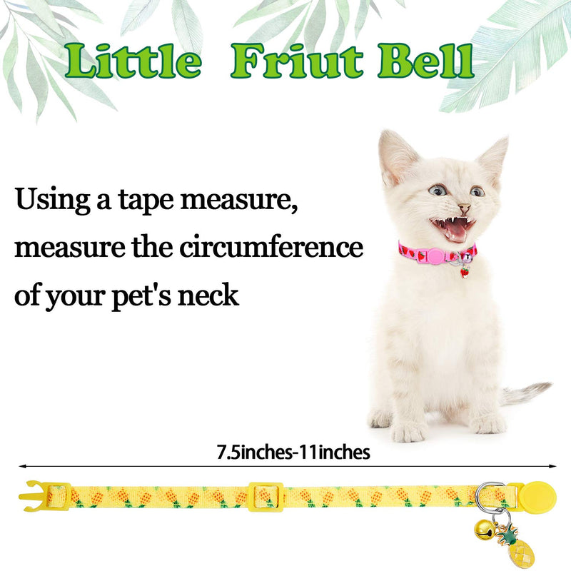 5 Pieces Breakaway Cat Collars with Bell Colorful Summer Fruit Style Adjustable Pet Collar with Pineapple Watermelon Cherry Strawberry Avocado Patterns for Kitten Kitty Cat Tropical Hawaii Party S - PawsPlanet Australia