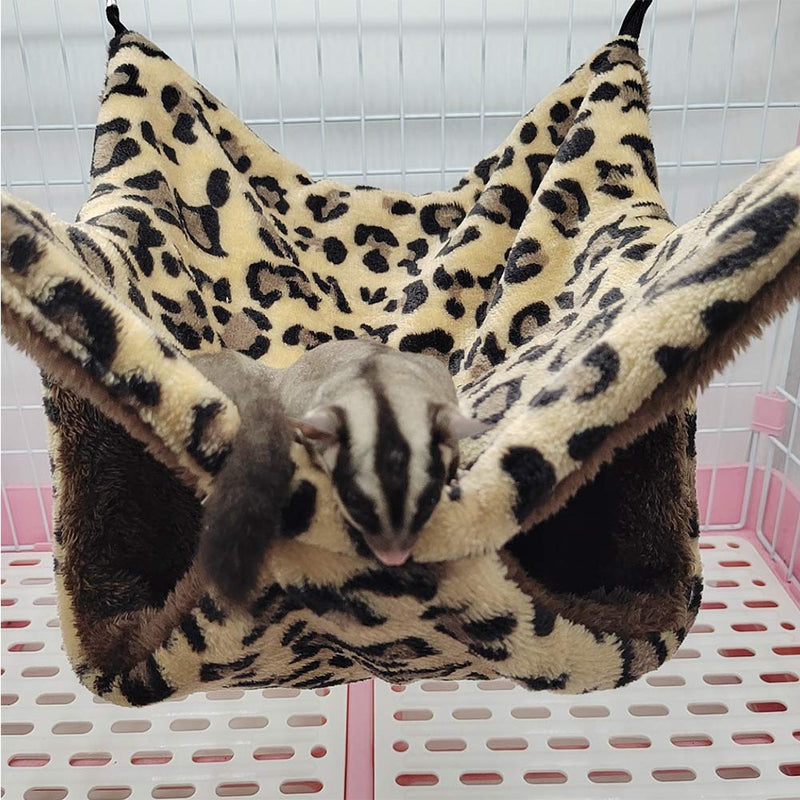 [Australia] - SEIS 2 Layers Small Animal Hammock Leopard Design Sugar Glider Bed Hanging Cage Rat Nest for Hamster Guinea Pig Chinchillas Hedgehog Gerbil Squirrel Birds Parrot Black 