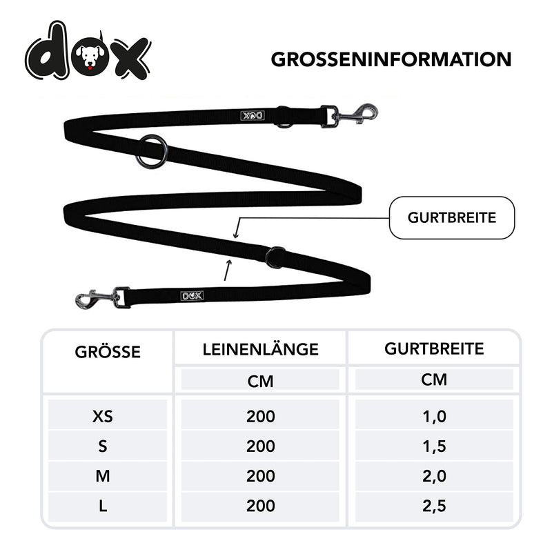 DDOXX dog leash nylon, 3-way adjustable, 2m | for small & large dogs | Double Leash Two Dog Cat Puppy | Towing leash large | Lead leash small | Running leash puppy leash | M, Black M - 2.0 x 200 cm - PawsPlanet Australia