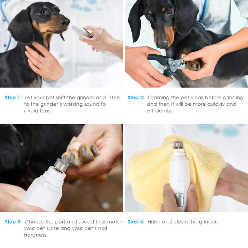 [Australia] - URPOWER Upgraded Pet Nail Grinder, Electric Dog Nail Grinder Gentle for Paws Grooming Trimming Smoothing Dog Nail Clippers, Rechargeable Pet Nail Grinder for Dogs, Cats and Small & Medium Pets White 