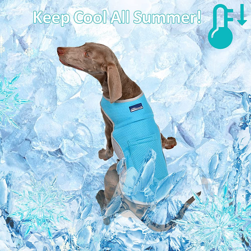 Dog Cooling Vest Cooler Jacket, Breathable Dog Cooler Jacket Adjustable Cool Jacket Cooling Vest for Dogs, Cooling Jacket for Dogs Reflective Safety Sun-Proof Dog Cooling Jacket for Medium Large Dogs S: Chest: 24”-28” Blue - PawsPlanet Australia