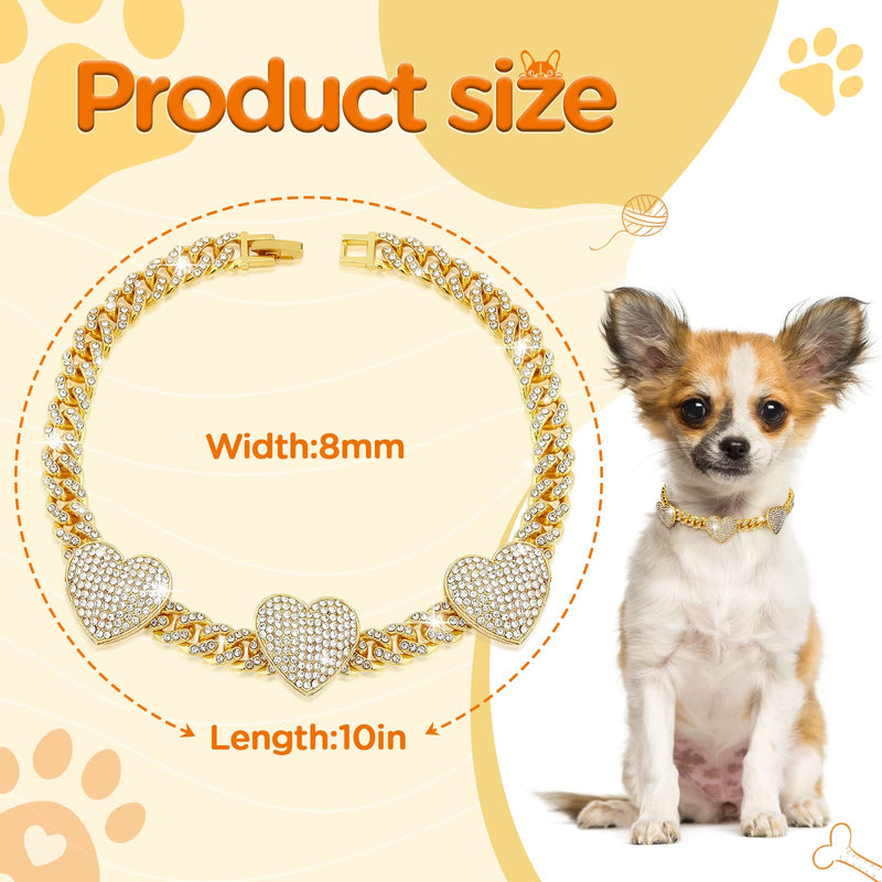 Glitter Dog Chain Collar Gold Diamond Dog Collars Cuban Dog Chains Necklace Puppy Pet Metal Link Chain with Heart Charm Pet Jewelry Accessories Chain with Buckle for Small Medium Dogs Cats 10 inch - PawsPlanet Australia