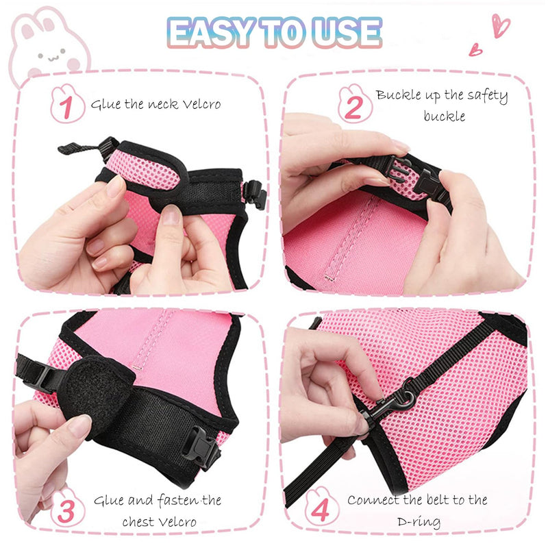 Pack of 2 Rabbit Leash, Blue & Pink Adjustable Rabbit Leash, Elastic Rabbit Harness, Rabbit Harness with Leash for 3-6 Pounds Small Animals, Rabbit Accessories - PawsPlanet Australia