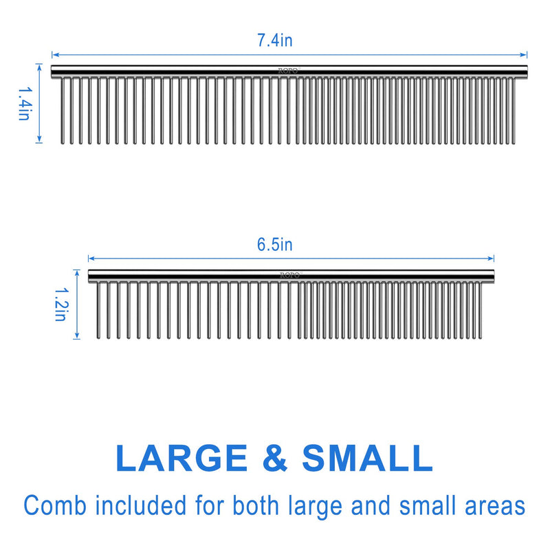 CWXZSTM Pet Steel Combs Dog Cat Comb Tool for Removing Matted Fur - Pet Dematting Comb with Rounded Teeth and Non-Slip Grip Handle - Prevents Knots and Mats for Long and Short Haired Pets,6.5IN/7.4IN - PawsPlanet Australia