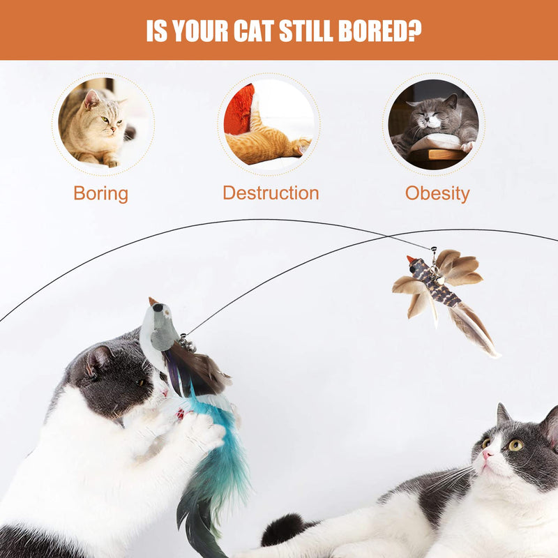 UGBO Interactive Cat Toy Intelligence Cat Toy Cat Fishing Rod Stable with Feathers Simucatstick Kitten Wand Flying Bird Cat Toys with Suction Cup for Small Large Cats A - PawsPlanet Australia