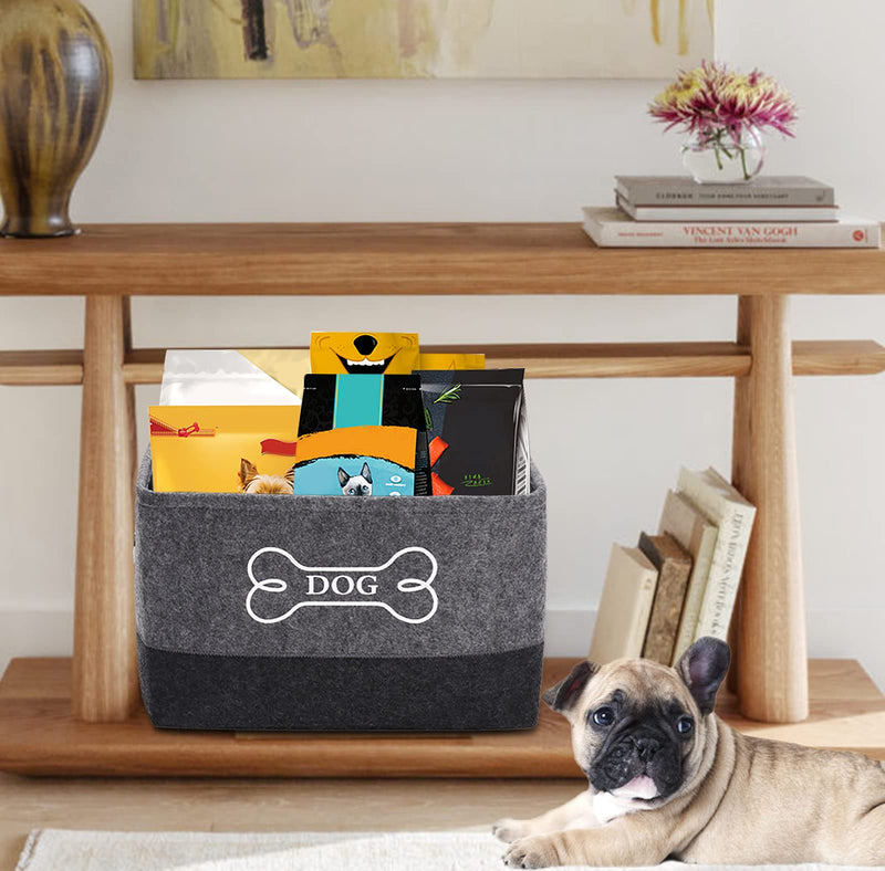 Morezi Felt puppy baskets, dog toy box large with designed metal handle, pet organizer - Perfect for organizing pet toys, blankets, leashes, dry food and bone - Gray Dark Gray Gray DarkGray - PawsPlanet Australia