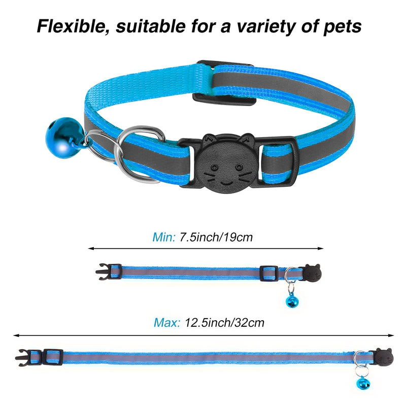 Heyu-Lotus 12 Pcs Reflective Cat Collars Adjustable Kitten Collar with Bells Quick Release Safety Collar 19-32cm, Assorted Colours - PawsPlanet Australia